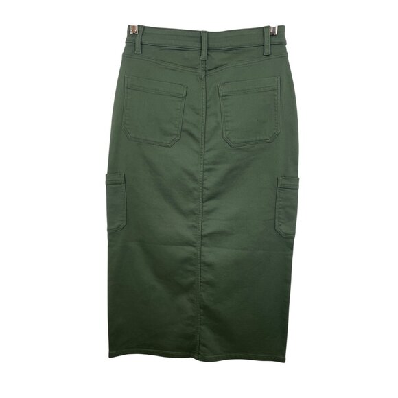 Falls Creek Women's Size 6 Green Denim Jean Midi Skirt Front Slit - Picture 4 of 8